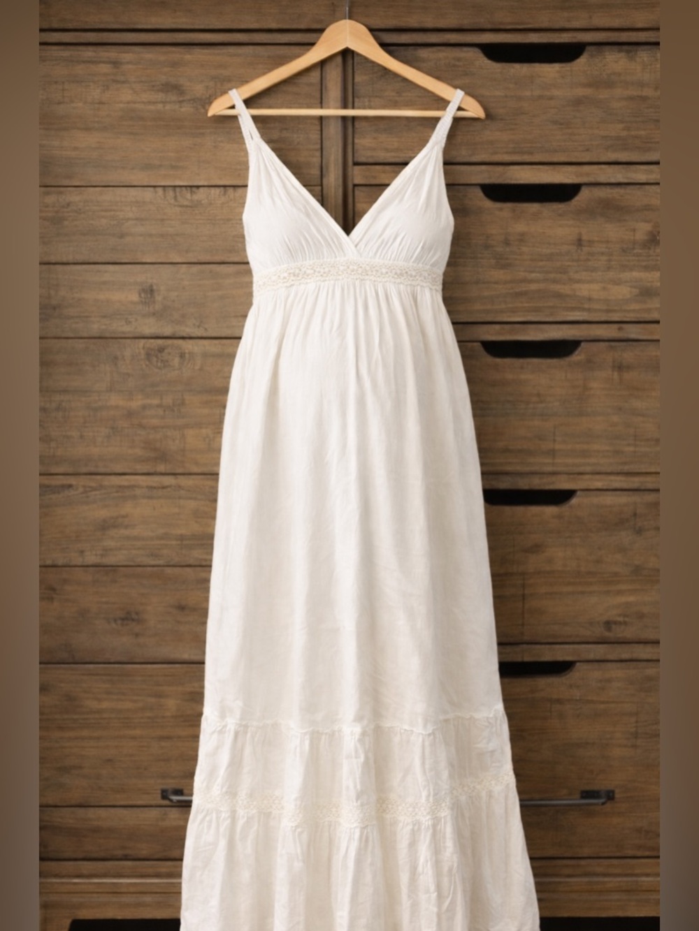 Seraphine White Maternity Maxi US 10 Cotton Smocked Empire Waist Boho Summer